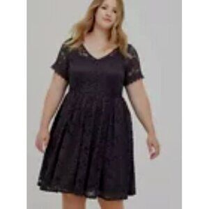 Torrid Womens Skater Dress Charcoal Gray Lace Lined Pockets Knee Length - 4XL